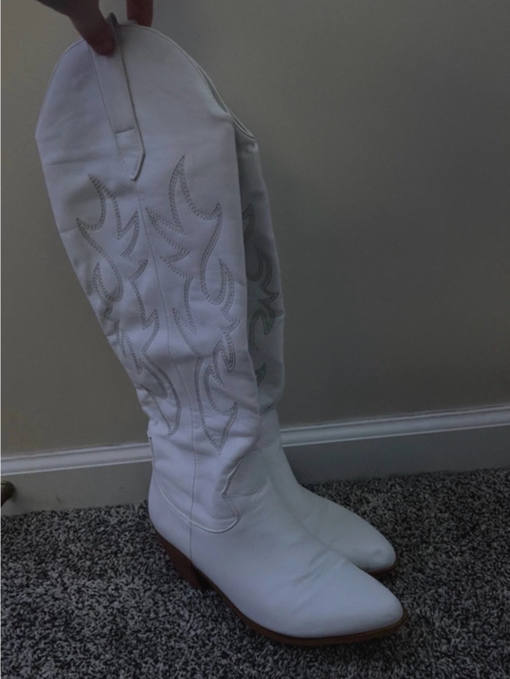 Amazon White Over-the-Knee Embroidered Cowboy Boots